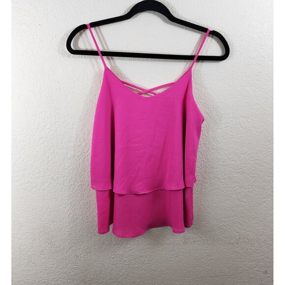 Annabella Womens S Pink Ruffle Layered Tiered Spaghetti Strap Blouse - Picture 1 of 5